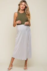 Grey Plisse Maternity Midi Skirt