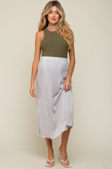 Grey Plisse Maternity Midi Skirt