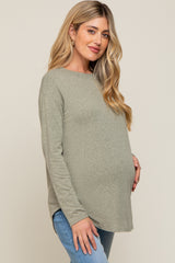 Sage Long Sleeve Curved Hem Maternity Top