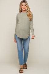 Sage Long Sleeve Curved Hem Maternity Top