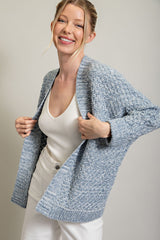 Blue Knit Cuffed Cardigan