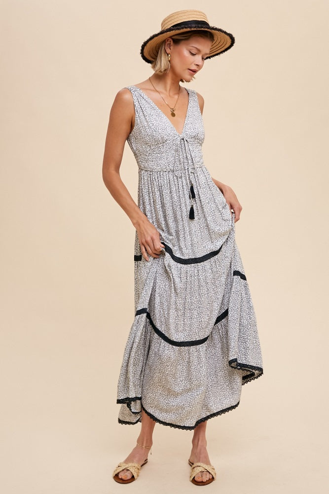 Off White V Neck Tiered Maxi Dress