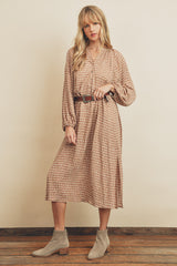 Mauve Button Down 3/4 Sleeve Maternity Midi Dress