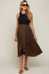 Brown Plaid Ruffle Maternity Midi Skirt