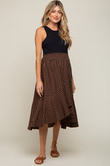 Brown Plaid Ruffle Maternity Midi Skirt