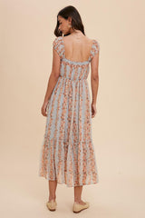 Dusty Sage Cap Sleeve Floral Maxi Dress