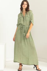 Olive Button Down Maxi Dress