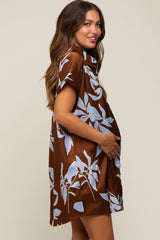 Brown Floral Button Down Maternity Mini Dress