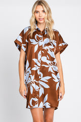 Brown Floral Button Down Maternity Mini Dress