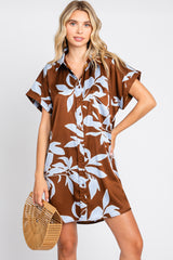 Brown Floral Button Down Mini Dress