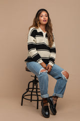 Black Striped Knit Maternity Collared Sweater