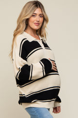 Black Striped Knit Maternity Collared Sweater