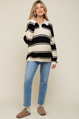 Black Striped Knit Maternity Collared Sweater