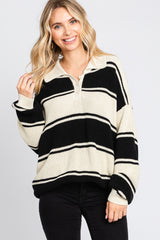 Black Striped Knit Maternity Collared Sweater