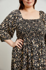 Black Floral Smocked Tiered Plus Maxi Dress