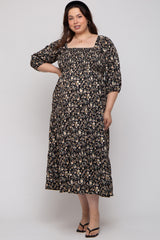 Black Floral Smocked Tiered Maternity Plus Maxi Dress