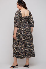 Black Floral Smocked Tiered Maternity Plus Maxi Dress