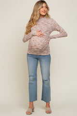 Taupe Mock Neck Long Sleeve Knit Maternity Top