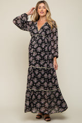 Black Floral Button Front Maternity Maxi Dress