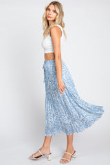 Blue Paisley Pleated Midi Skirt