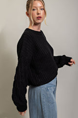 Black Cable Knit Sleeve Sweater