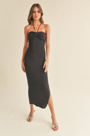 Charcoal Front Twist Halter Maxi Dress