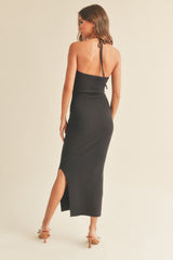 Charcoal Front Twist Halter Maxi Dress