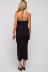 Charcoal Front Twist Halter Maternity Maxi Dress