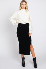 Black Fuzzy Ribbed Midi Skirt