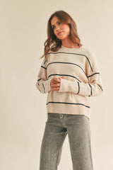 Beige Striped Basic Maternity Sweater