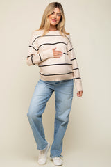 Beige Striped Basic Maternity Sweater