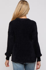 Black Fuzzy Ribbed Knit Maternity Sweater