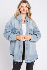 Blue Round Raw Edge Hem Denim Maternity Jacket