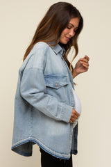 Blue Round Raw Edge Hem Denim Maternity Jacket