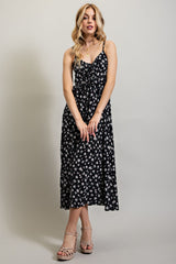 Black Floral Ruffle Accent Maternity Midi Dress