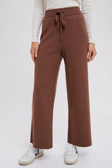 Brown Sweater Knit Drawstring Pants