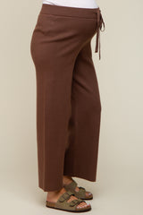 Brown Sweater Knit Drawstring Maternity Pants