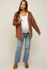 Camel Corduroy Fleece Lined Maternity Shacket