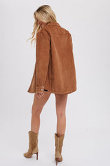 Camel Corduroy Fleece Lined Shacket