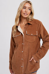 Camel Corduroy Fleece Lined Shacket