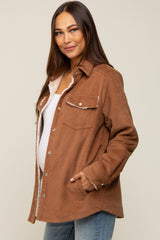 Camel Corduroy Fleece Lined Maternity Shacket