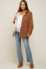 Camel Corduroy Fleece Lined Maternity Shacket