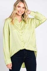 Lime Satin Checkered Print Blouse