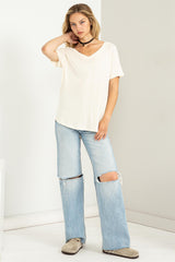 Cream Basic Soft Knit T-Shirt