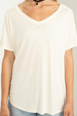 Cream Basic Soft Knit T-Shirt