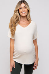 Cream Basic Soft Knit Maternity T-Shirt