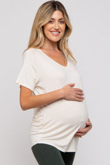 Cream Basic Soft Knit Maternity T-Shirt