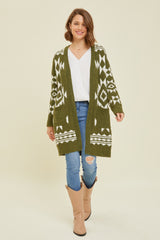 Olive Print Fuzzy Maternity Cardigan