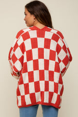 Rust Checkered Print Oversized Maternity Cardigan