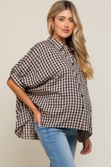 Black Gingham Button Up Collared Boxy Maternity Top